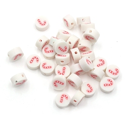 Candy Cane Christmas Themed Handmade Polymer Clay Beads, Candy Cane, 10mm, about 1000pcs/bag