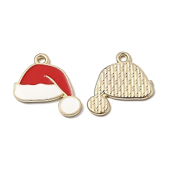Red Alloy Enamel Pendants, for Christmas, Christmas Hat, Golden, Red, 21x19x1.4mm, Hole: 1.8mm