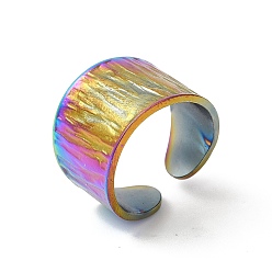 Rainbow Color Ion Plating(IP) 304 Stainless Steel Textured Wide Open Cuff Ring for Women, Rainbow Color, US Size 6 3/4(17.2mm)