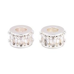 Серебро Латунь микропаве прозрачный кубический цирконий европейский бисер, колесо рондель, бусина с большим отверстием, долговечный, стойки покрытие, без свинца и без кадмия, серебряные, 9x5 мм, отверстие : 4 мм