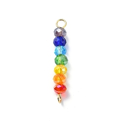 Golden Electroplated Colorful Faceted Glass Rondelle Beaded Connector Charms, Chakra Links with 304 Stainless Steel Double Loops, Golden, 29~29.5x4mm, Hole: 1.8~2mm