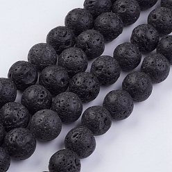 Lava Rock Natural Lava Rock Beads Strands, Round, 12~12.5mm, Hole: 1mm, about 33pcs/strand, 15.74 inch