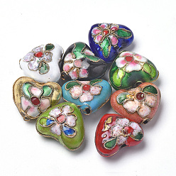 Mixed Color Handmade Cloisonne Beads, Heart, Mixed Color, 13~14x16x8mm, Hole: 1.5mm