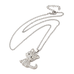 Clear Alloy Rhinestone Cat Pandant Necklace with Cable Chains, Stainless Steel Jewelry for Women, Clear, 17.83 inch(45.3cm)