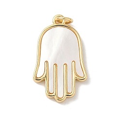 Белые Ракушки Подвески на руку из натуральной белой ракушки хамса из латуни, с прыжковых колец, реальный 18 k позолоченный, без свинца и без кадмия, долговечный, стойки покрытие, 25x15x2 мм, отверстие : 3.5 мм