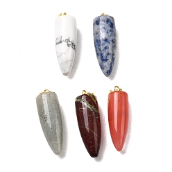 Смешанные камни Натуральные и синтетические драгоценные камни, с фурнитурой позолоченной латунной, пуля, 32~35x10~11 мм, отверстие : 7 мм