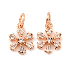 Розовое Золото Покрытие стойки латунь микропаве прозрачные подвески из кубического циркония, долговечный, с прыжковых колец, без свинца и без кадмия, снежинка, на Рождество, розовое золото , 11x8x2 мм, отверстие : 3 мм