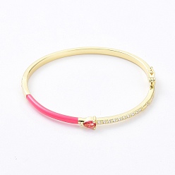 Cerise Enamel Teardrop Hinged Bangle with Cubic Zirconia, Golden Brass Jewelry, Cerise, Inner Diameter: 2x2-3/8 inch(5.05x5.9cm)