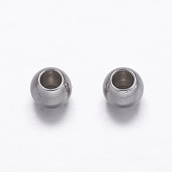 Stainless Steel Color 201 Stainless Steel Spacer Beads, Round, Stainless Steel Color, 2.5x2mm, Hole: 1mm