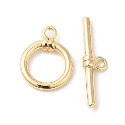 Real 18K Gold Plated Brass Toggle Clasps, Round Ring, Real 18K Gold Plated, Ring: 14x18x3mm, Hole: 1.5mm, Bar: 25.5x7x3.5mm, Hole: 1.4mm