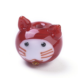 Красный Бусы лэмпворк котенок ручной работы, кот глава, красные, 13~14x14~19x13.4 мм, отверстие : 1.8 мм