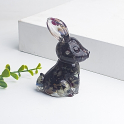 Mixed Stone Resin Rabbit Display Decoration, with Natural Mixed Stone Chips inside Statues for Home Office Decorations, 80x45mm
