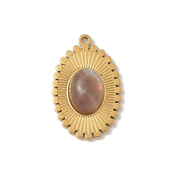 Аметист Подвески из натурального аметиста , 304 из нержавеющей стали овальные амулеты, реальный 18 k позолоченный, ионное покрытие (ip), 19x12x4.5 мм, отверстие : 1 мм