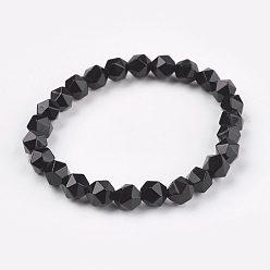 Black Agate Natural Black Agate(Dyed) Stretch Bracelets, Faceted Polygon, 2-1/8 inch(5.5cm)