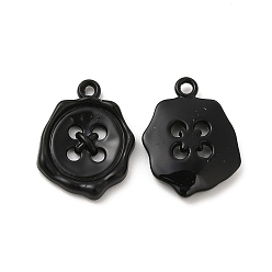 Black Spray Painted Alloy Pendants, Button Charm, Black, 21x16x3mm, Hole: 1.8mm