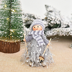 Gainsboro Cloth & Wood Ski Doll Pendant Decorations, for Christmas Tree Hanging Ornaments, Gainsboro, 100x50x60mm