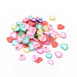 Mixed Color Handmade Polymer Clay Cabochons, Heart with Word Love & Strawberry, Mixed Color, 5~5.5x5~5.5x0.2~0.5mm, about 50000pcs/1000g