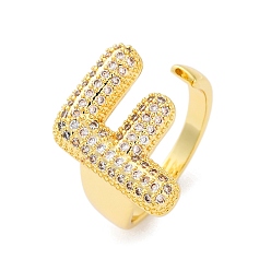 Letter F Кольца-манжеты для пальцев с покрытием из латуни с микропаве из прозрачного кубического циркония для женщин, долговечный, реальный 18 k позолоченный, Письмо ~ Z, Буква F, 18.5x12.5 мм, внутренний диаметр: 17.5 мм