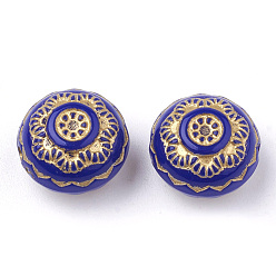 Blue Plating Acrylic Beads, Metal Enlaced, Half Round, Blue, 13x9.5mm, Hole: 1.5mm, about 543pcs/500g