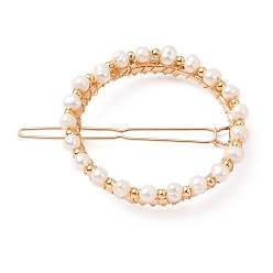 Golden Alloy Claw Hair Clips, with Natural Cultured Freshwater Pearl Beads, Rings Shape, Cadmium Free & Lead Free, Golden, 47.5mm