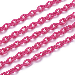 Deep Pink ABS Plastic Cable Chains, Oval, Deep Pink, 14.96 inch~15.35 inch(38~39cm), 5.5~6mm
