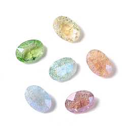 Mixed Color Crackle Moonlight Style Glass Rhinestone Cabochons, Flat Back & Back Plated, Oval, Mixed Color, 14x10x5.5mm