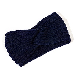 Midnight Blue Cross Knitting Wool Yarn Headbands, Wide Hair Accessories for Girls Women, Midnight Blue, 220x105mm