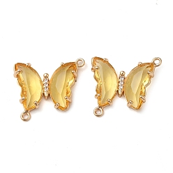 Gold Brass Pave Faceted Glass Connector Charms, Golden Tone Butterfly Links, Gold, 20x22x5mm, Hole: 1.2mm