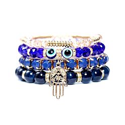 Azure Bohemian Style Bracelet with Devil Eye Charm, Crystal Rhinestone Chain and Palm Pendant Jewelry for Women