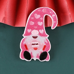 Heart Christmas Santa Claus Computerized Embroidery Cloth Self Adhesive Patches, Stick On Patch, Costume Accessories, Appliques, Hot Pink, 60~80x39~55mm
