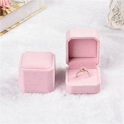 Pink Square Velvet Ring Jewelry Boxes, Finger Ring Storage Gift Case for Wedding Engagement, Pink, 5x4.5x4cm