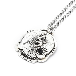 Snake Skull Rhinestone Pendant Necklaces with Rolo Chains, Alloy Jewelry for Men Women, Snake, 27.17 inch(69cm)