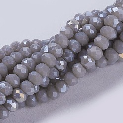 Gray Electroplate Glass Beads Strands, Full Rainbow Plated, Faceted, Rondelle, Gray, 3x2mm, Hole: 0.8mm, about 185~190pcs/strand, 14.9~17.3 inch(38~44cm)