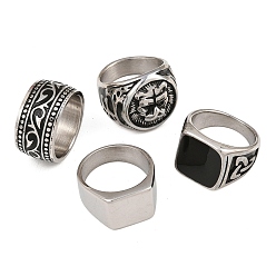 Antique Silver 304 Stainless Steel Finger Rings Set for Men, Antique Silver, 13mm, Inner Diameter: 20mm, about 4pcs/set