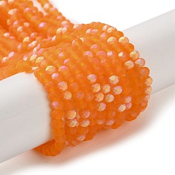 Orange Foncé Perles en verre jade d'imitation, demi couleur ab plaqué, facette, givré, rondelle, orange foncé, 3x2mm, Trou: 0.7mm, Environ 155 pcs/chapelet, 15.75'' (40 cm)