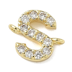 Letter S Подвески-буквы с микропаве из латуни и прозрачными кубическими циркониями, реальный 18 k позолоченный, стойки покрытие, без кадмия и без свинца, долговечный, Письмо с, 8.5~9.5x6.5~12.5x2.5 мм, отверстие : 1.2 мм