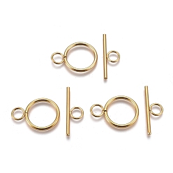Golden Ion Plating(IP) 304 Stainless Steel Toggle Clasps, Ring, Golden, Ring: 28x20x2mm, Hole: 5.5mm, Bar: 30x10x2mm, Hole: 5.5mm