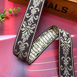 Coffee Polyester Embroidery Ancient Hanfu Lace Ribbon, Flower Pattern, Coffee, 1-1/8 inch(30mm)