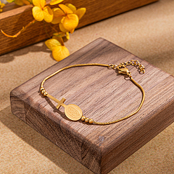 Золотой Винтажная религия 201 браслеты из нержавеющей стали с крестообразными связями для женщин, золотые, 6-3/4 дюйм (17 см)