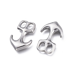Stainless Steel Color 304 Stainless Steel Hook Clasps, For Leather Cord Bracelets Making, Anchor, Stainless Steel Color, 32.5x21x6mm, Hole: 7x5mm