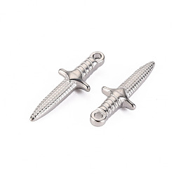 Stainless Steel Color 304 Stainless Steel Pendants, Dagger, Stainless Steel Color, 24x9x4mm, Hole: 1.4mm