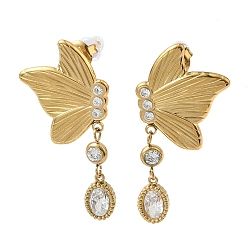 Золотой 304 Серьги-гвоздики из нержавеющей стали с прозрачными кубическими циркониями, бабочка, слева и справа, золотые, 40x16 мм