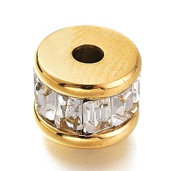 Golden 304 Stainless Steel Beads, with Crystal Rhinestone, Column, Golden, 8x6mm, Hole: 2mm
