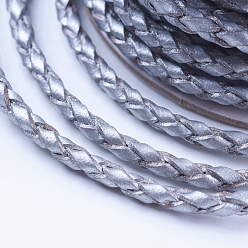 Silver Round Braided Cowhide Cords, Silver, 3mm, about 10.93 yards(10m)/roll