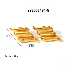 Настоящее золото 18K 304 серьги-гвоздики из нержавеющей стали в полоску, реальный 18 k позолоченный, 21.5x24.7 мм