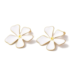 Белый Цветочное золотое ионное покрытие (ip) 304 серьги-гвоздики из нержавеющей стали для женщин, с эмалью, золотые, белые, 31x32 мм