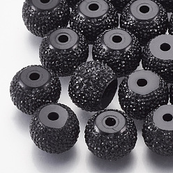 Black Resin Rhinestone Beads, Rondelle, Black, 14x10~10.5mm, Hole: 2.5mm