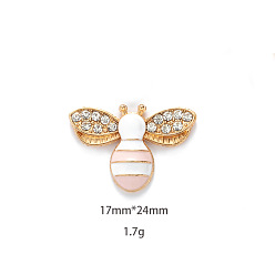 Pink Alloy Enamel Pendants, Bees, Golden, Pink, 17x24mm
