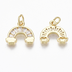 Real 18K Gold Plated Brass Micro Pave Cubic Zirconia Charms, with Jump Ring, Nickel Free, Rainbow, Clear, Real 18K Gold Plated, 11.5x12.5x2.5mm, Hole: 3mm