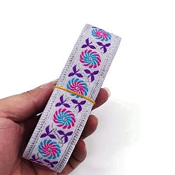Snow 6.5M Ethnic Style Flat Embroidery Polyester Ribbons, Jacquard Ribbon, Garment Accessories, Flower Pattern, Snow, 1-1/4 inch(33mm), about 7.11 Yards(6.5m)/Bundle